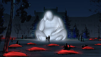 Шест огромни човешки фигури монтират в парка на Военната академия