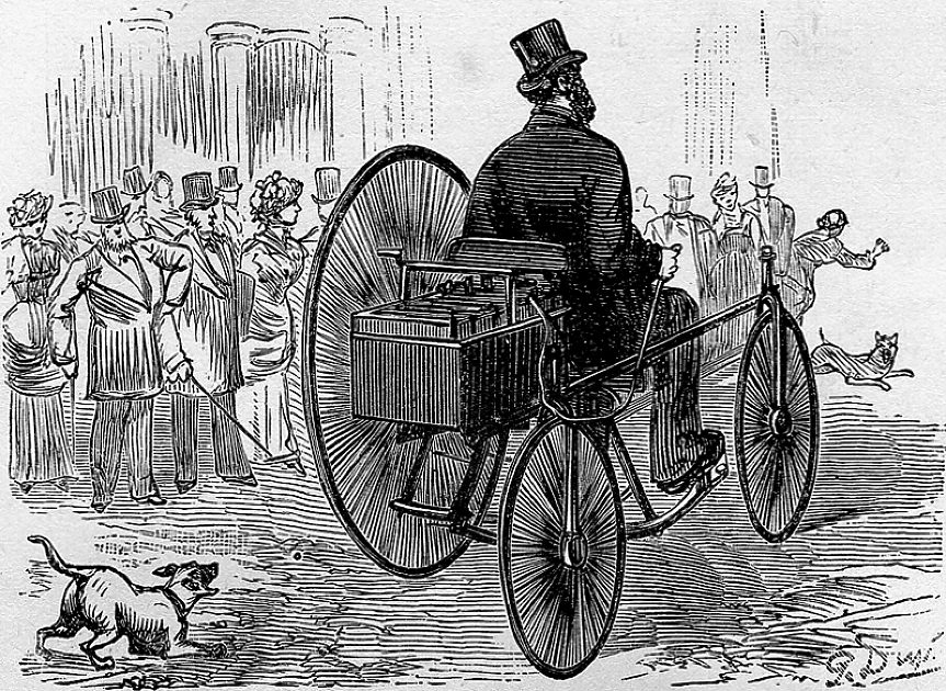 Първото електрическо превозно средство със собствен източник на енергия е тествано по улиците на Париж през април 1881 г. от френския изобретател Гюстав Труве
