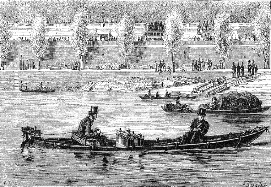 На 26 май 1881 г. 5-метровата лодка "Le Téléphone" достига скорост от 3.6 километра в час нагоре по течението и 9 кимолетра в час надолу по течението на Сена, задвижвана от електромотора на Труве
