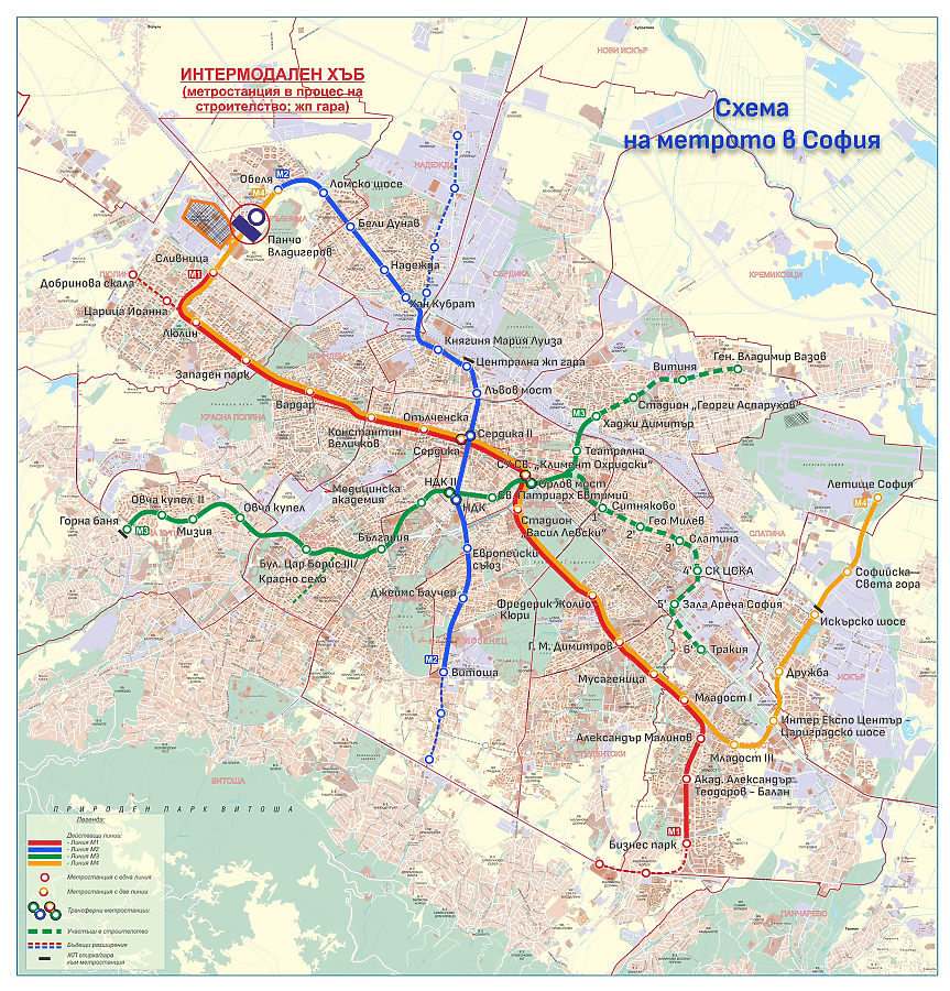 Карта на софийското метро; ©Метрополитен